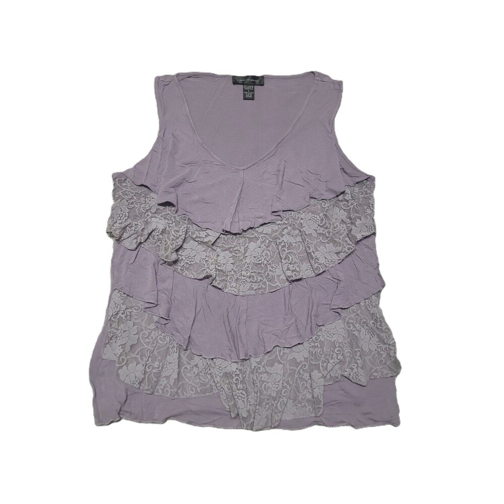 Lauren Conrad Sleeveless Blouse Size L Purple Floral Tiered Lace Ruffles Top